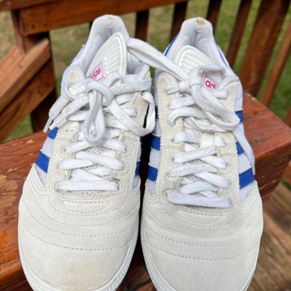 Adidas Busenitz Men's 6 White Semi Lucid Blue Casual Skateboard Soccer Sneakers